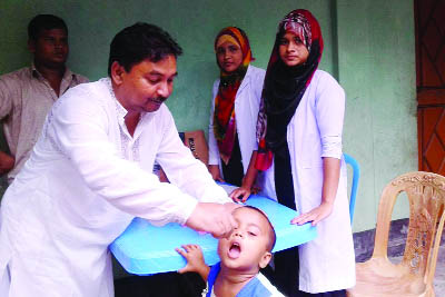 TRISHAL(Mymensingh): A B M Anis-us- Zaman, Mayor, Trishal Pourashava inaugurating Vitamin A Plus Campaign at Trishal Poura town on Saturday.