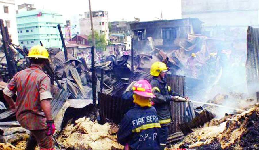 A devastating fire gutted atleast nine warehouses, three rice mills, four flourmills including grocery shops, traders' cash money at Chaktai wholesale market in the Port city Chittagong early Sunday.