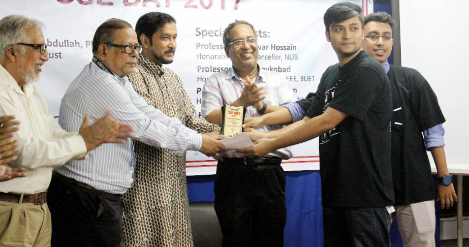 Students of the Department of Computer Science and Engineering of Northern University Bangladesh receiving awards at a ceremony held to mark the CSE Day at the Banani Campus of the University in the capital on Tuesday.