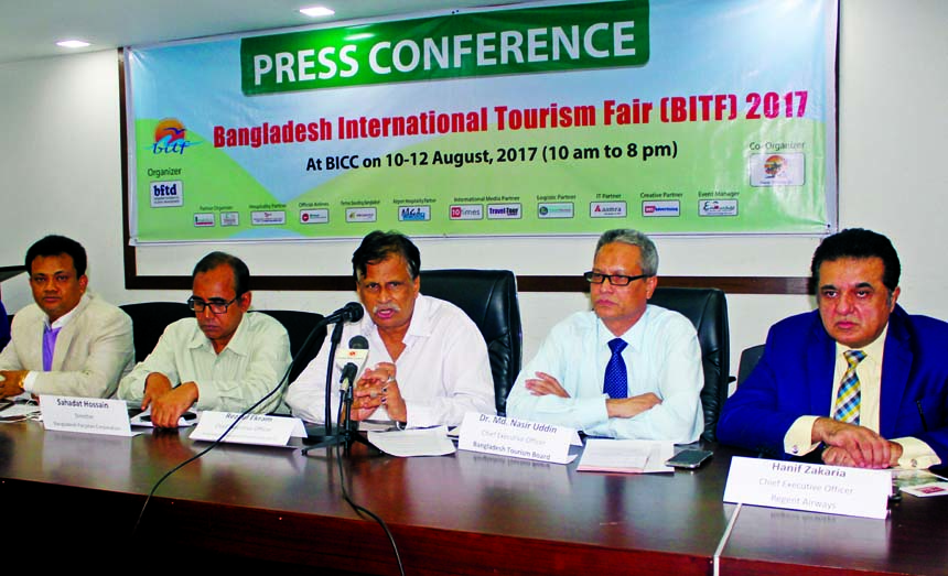 Md Rezaul Ekram, CEO of Bangladesh International Tourism Fair-2017, speaking at a press conference at Jatiya Press Club on Tuesday. The fair will be held 10-12 August at Bangabandhu International Convention Centre.