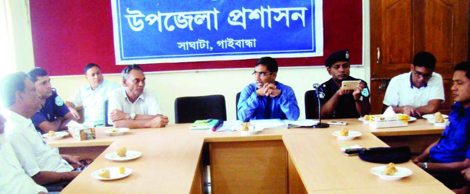 SAGHATA (Gaibandha): Uzzal Kumar Ghosh, UNO, Saghata speaking at a preparation meeting at Upazial Conference Room of the Mourning Day on Sunday.