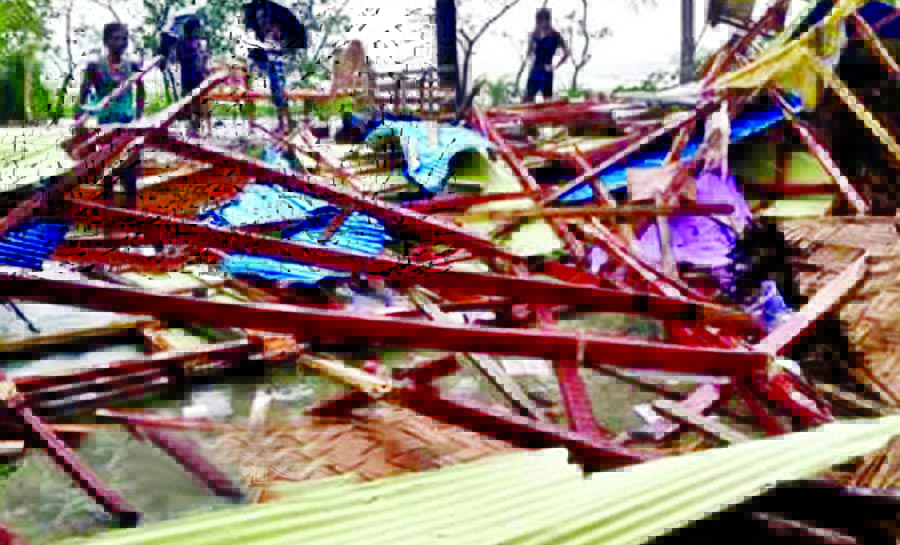 At least 150 houses, 15 poultry farms were devastated by the tornado that hit the Companyganj in Noakhali as well as incessant rains on Thursday. This photo was taken from Char Elahi Union of the district.