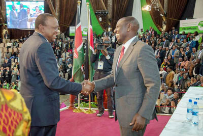 President-elect Uhuru Kenyatta and Vice-President elect William Ruto celebrate their victory after results were announced on Friday night.