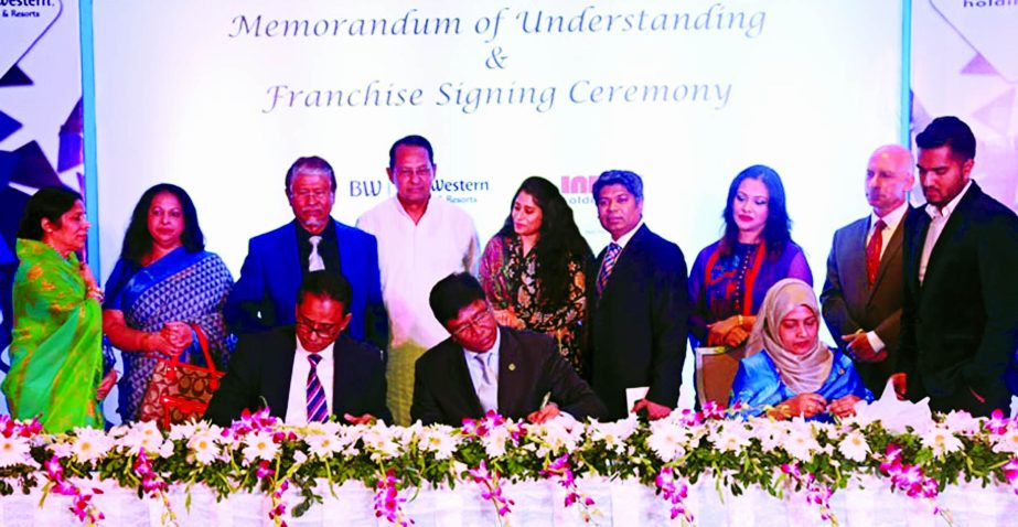 Atul Jain, Chief Operating Officer (Sorrel Hospitality) of Best Western Hotel and Resorts, USA and Md Mamunur Rashid, Deputy Managing Director of Index Holdings Ltd, sign an agreement at Westin Hotel in the city recently. Under the deal, Index will provid