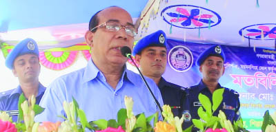 BHALUKA(Mymensingh): Md Nawsher Ali, Additional Inspector General of Police, Mymensingh addressing a view exchange meeting on law and order situation ahead of Eid-ul -Azha and inauguration of Industrial Police -5 in Bhaluka as Chief Guest on Saturday