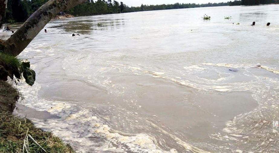 Six upazilas of Gaibandha district were inundated as four embankments of the district were collapsed. The snap was taken on Tuesday.