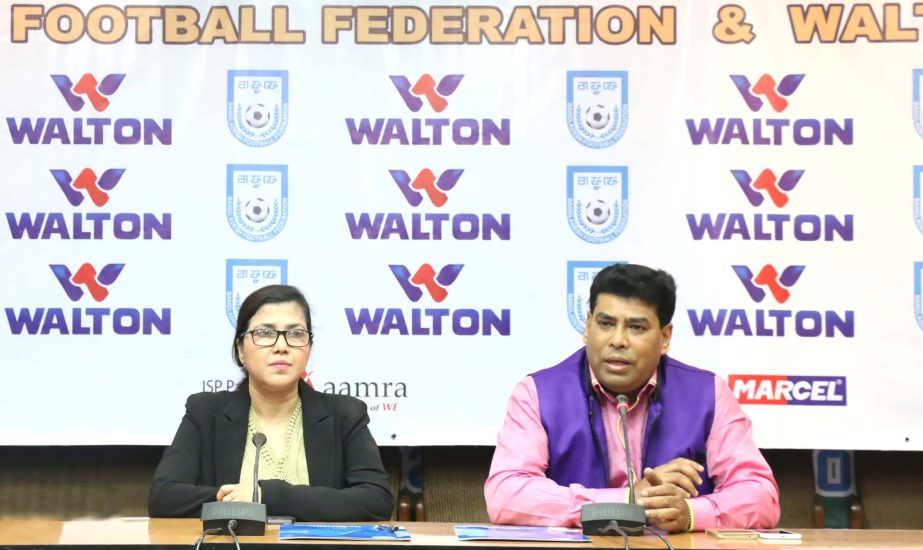 Operative Director (Head of Sports & Welfare Department) of Walton Group FM Iqbal Bin Anwar Dawn speaking at a press briefing at the conference room of Bangladesh Football Federation House on Wednesday.