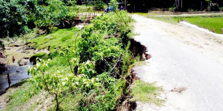 Dilapidated Matiranga to Taidanang Road at Khagrachhari Upazila needs immediate repair. This snap was taken on Tuesday.