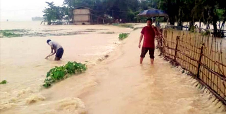 Bagaichhari Upazila in Rangamati has been flooded due to onrush of flood water from the upstream yesterday.