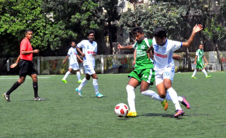 An action from the match of the Marcel Bangladesh Championship League Football between T&T Club, Motijheel and Uttar Baridhara Club at the Bir Shreshtha Shaheed Sepoy Mohammad Mostafa Kamal Stadium in Kamalapur on Saturday.