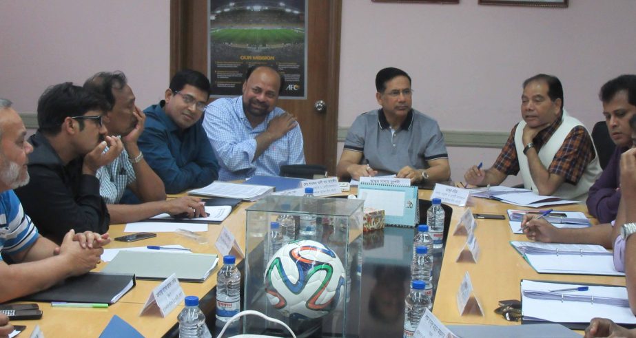 Members of the Professional Football League Committee of discussing at the Bangladesh Football Federation House on Saturday.