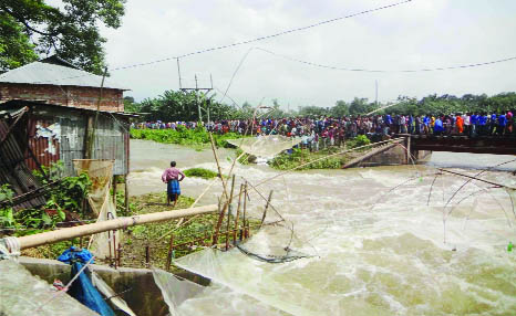 SUNDARGANJ (Gaibandha): Bamondanga Rail Bridge has turned risky as Bamondanga- Naldanga Road has been damaged due to flood on Saturday.