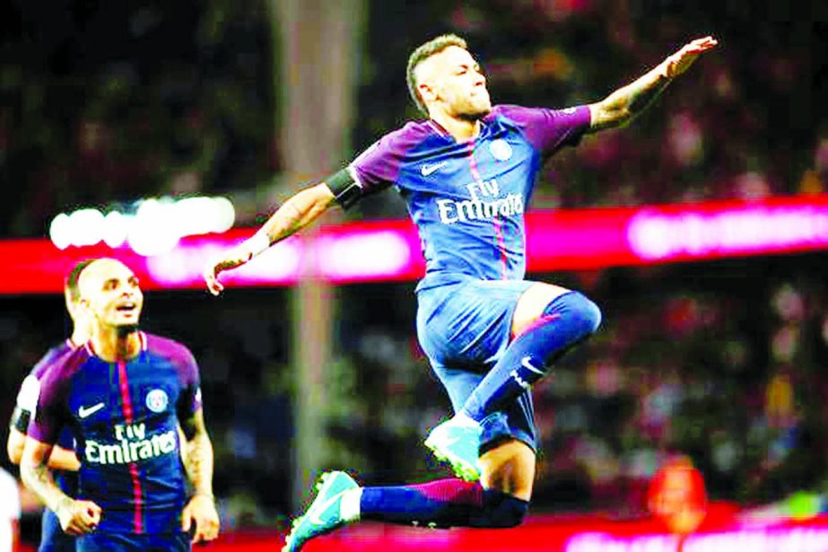 Neymar went on to score twice in his PSG home debut against Toulouse on Sunday.