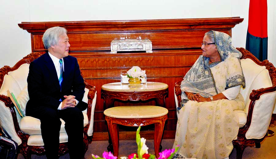 Japanese Envoy to Bangladesh Masato Watanabe paid a farewell call on Prime Minister Sheikh Hasina at the latter's office on Tuesday. BSS photo