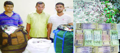 KHULNA; Three persons were arresated by DB police along with huge stolen government medicines and seized bribery Tk 9.5 lakh (inset) from Shahid Sheikh Abu Naser Specialised Hospital on Monday.