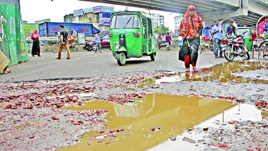 Most of the city streets and footpaths have been damaged due to waterlogging caused by recent downpour and high tide in the Port City.