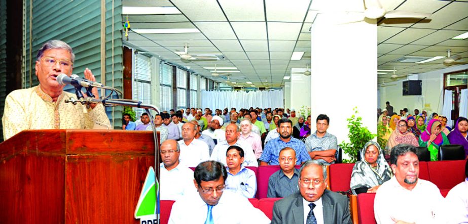 State Minister for Finance and Planning MA Mannan, MP, addressing a discussion meeting to mark 42nd death anniversary of Bangabandhu Sheikh Mujibur Rahman and National Mourning Day, arranged by Bangladesh Development Bank Limited on Monday at the bank's