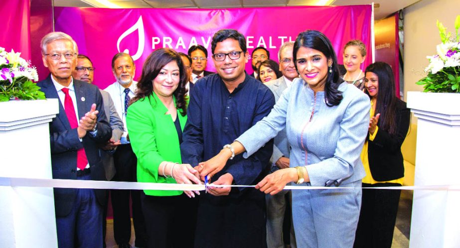 State Minister for ICT Zunaid Ahmed Palak, MP, inaugurating Praava Health's first family health center at city's Banani area on Thursday. Sylvana Q.Sinha, Founder and Managing Director of Praava, Sonia Bashir Kabir, Managing Director of Microsoft Bangla