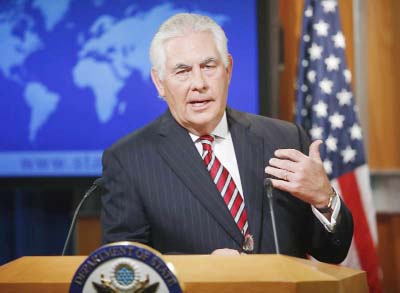 Secretary of State Rex Tillerson speaks at the State Department in Washington.