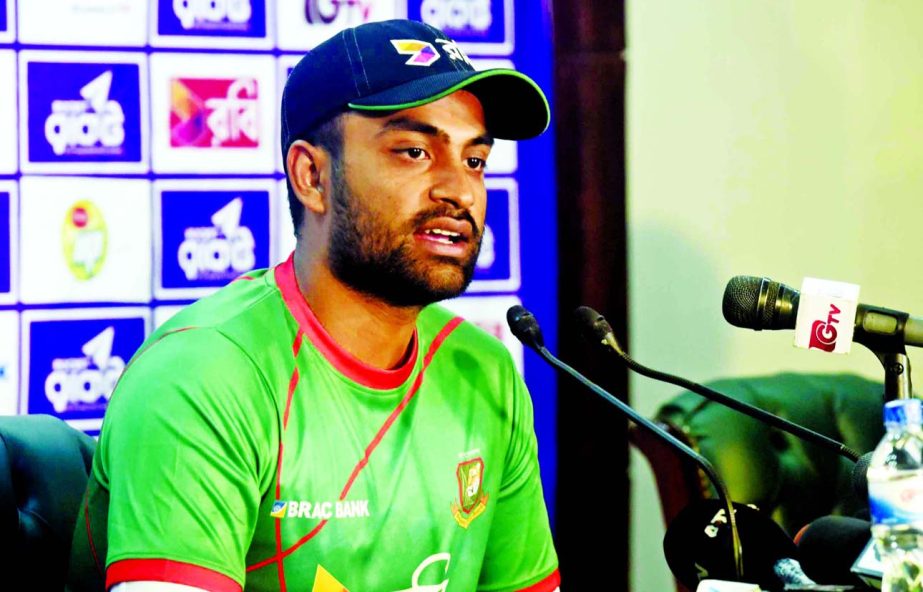 Tamim Iqbal addressing a press conference at the conference room of Sher-e-Bangla National Cricket Stadium in Mirpur on Friday.
