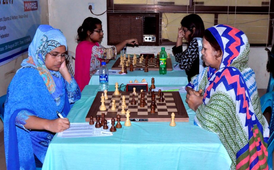 A scene from the 7th round games of the Walton 37th National Women's Chess Championship at Bangladesh Chess Federation hall-room on Saturday.
