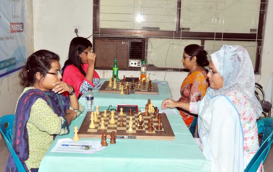 A scene from the 8th round games of the Walton 37th National Women's Chess Championship at Bangladesh Chess Federation hall-room on Sunday.