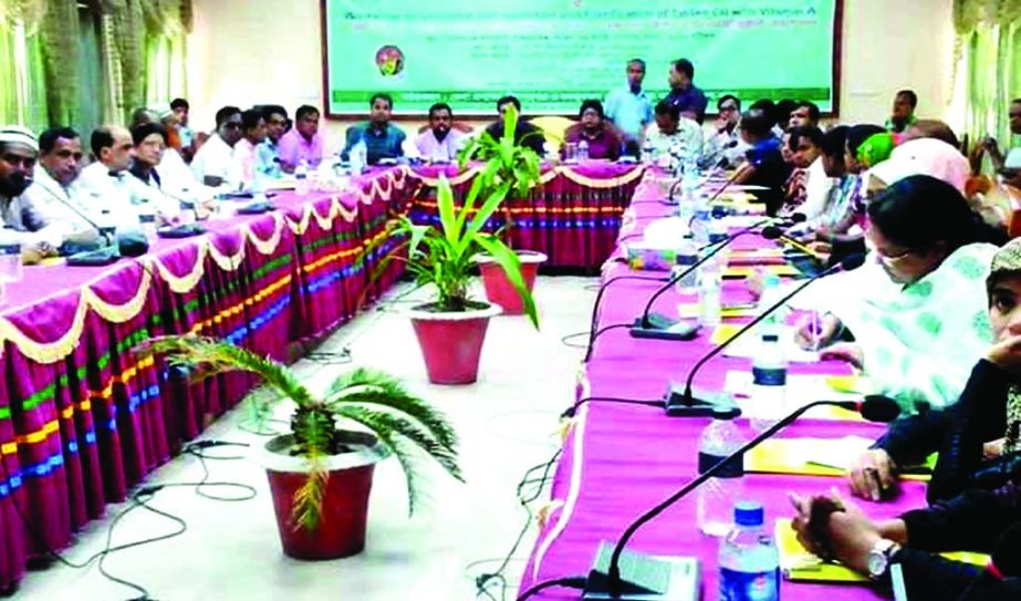 KISHOREGANJ: Torafder Md Aktar Jamil, Acting DC addressing a workshop on Universal Salt Iodisation and Fortification of Edibale Oil with Vitamin A at local Collectorate Cobference Room on Monday. Alam Sarwar Titu, President, CAB presided over the meet