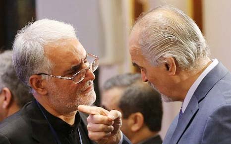 Syrian chief negotiator and UN ambassador Bashar al-Jaafari Â® speaks with Iranian deputy foreign minister Hossein Jaberi Ansari (L) during the session of Syria peace talks in Astana on Friday.