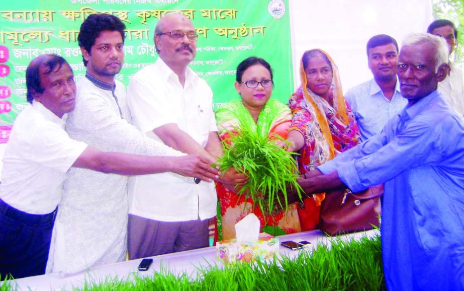 JOYPURHAT: District Administration, Joypurhat distributing Aman seedlings among the flood-hit poor and marginal farmers at Khetlal Upazila recently.