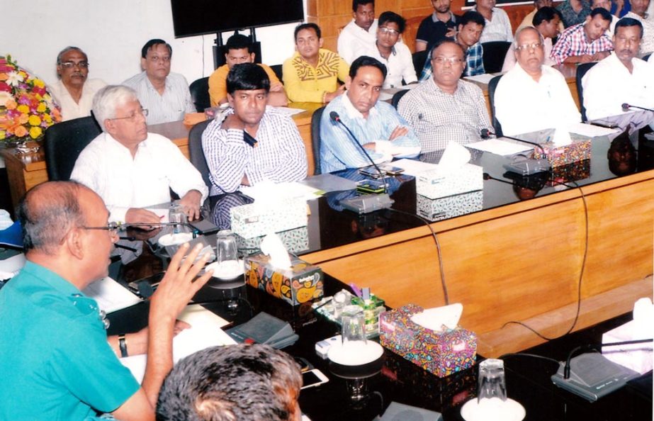 CMP Commissioner Md Iqbal Bahar speaking at a view exchange meeting with the leaders of Chittagong City Puja Parishad yesterday.