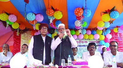 NATORE: Adv Md Sajedur Rahman Khan, Chairman, Natore Zilla Parishad speaking at a discussion meeting marking the founding anniversary of S R Patwari Quality Educare Institute in Baraigram Upazila as chief guest on Thursday.