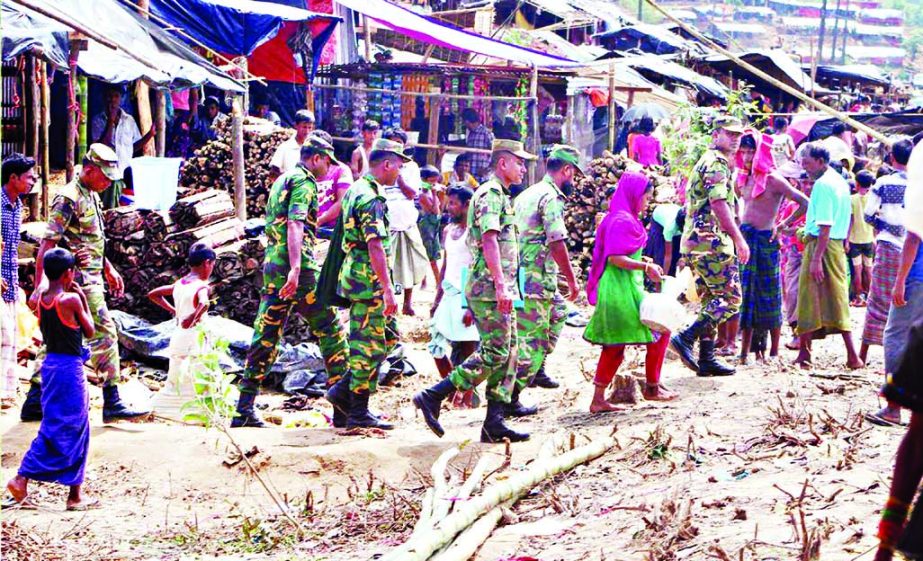 Bangladesh Army started the relief distribution and rehabilitation of Rohingya refugees in Cox's Bazar. This picture was taken from Tangkhali Camp on Saturday.