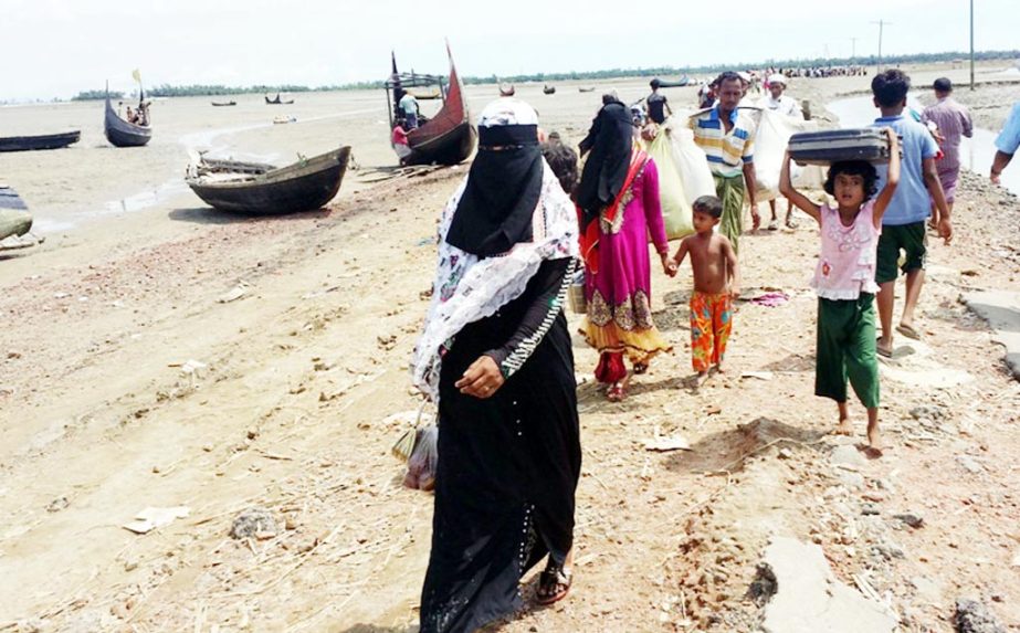 Rohingyas are still entering into Bangladesh. This snap was taken from Shahporir Dwip on Friday.