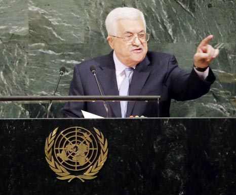 Palestinian President Mahmoud Abbas speaks during the United Nations General Assembly at U.N. headquarters.