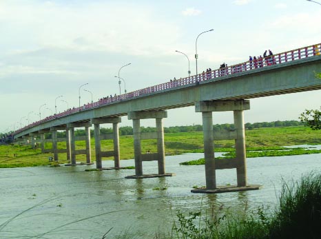 CHAPAINAWABGANJ : A view of Sheikh Hasina Bridge on Mohananda River at Shaheber Ghat in Chapainawabganj Sadar Upazila.
