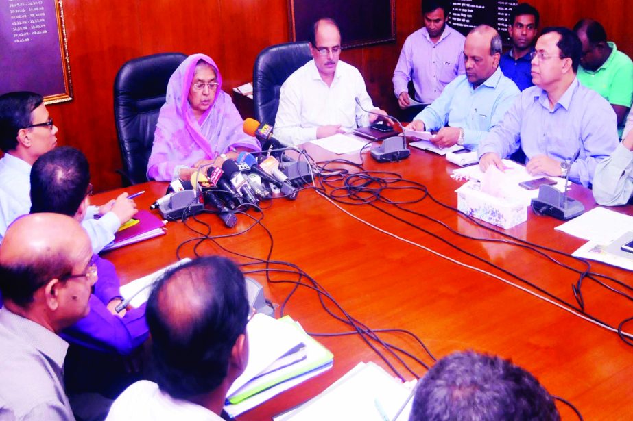 Agriculture Minister Begum Matia Chowdhury speaking at a prÃ¨ss conference on 'Agri-Rehabilitation Assistance Programme for Small and Marginal Farmers Affected with Recent Floods' in the conference room of the ministry on Tuesday. BSS photo