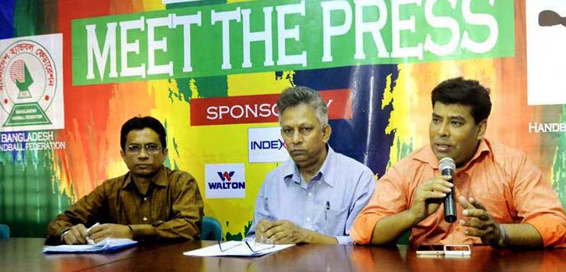 Walton operative director head of games and sports FM Iqbal Bin Anwar addressing a press conference at Bangladesh Handball Federation office room on Tuesday.