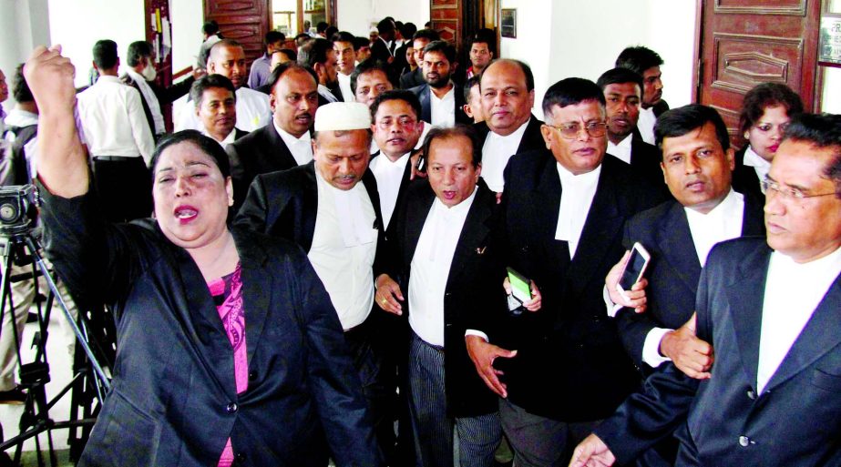 Pro-BNP lawyers staged demonstration on the premises of the Supreme Court on Tuesday following the sudden decision of the Chief Justice Surendra Kumar Sinha to go on leave.