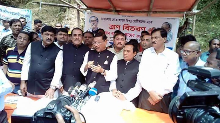 Minister for Road Transport and Bridges Obaidul Quader addressing the inaugural programme of medical camp at Balukhali Rohingya camp on Thursday.