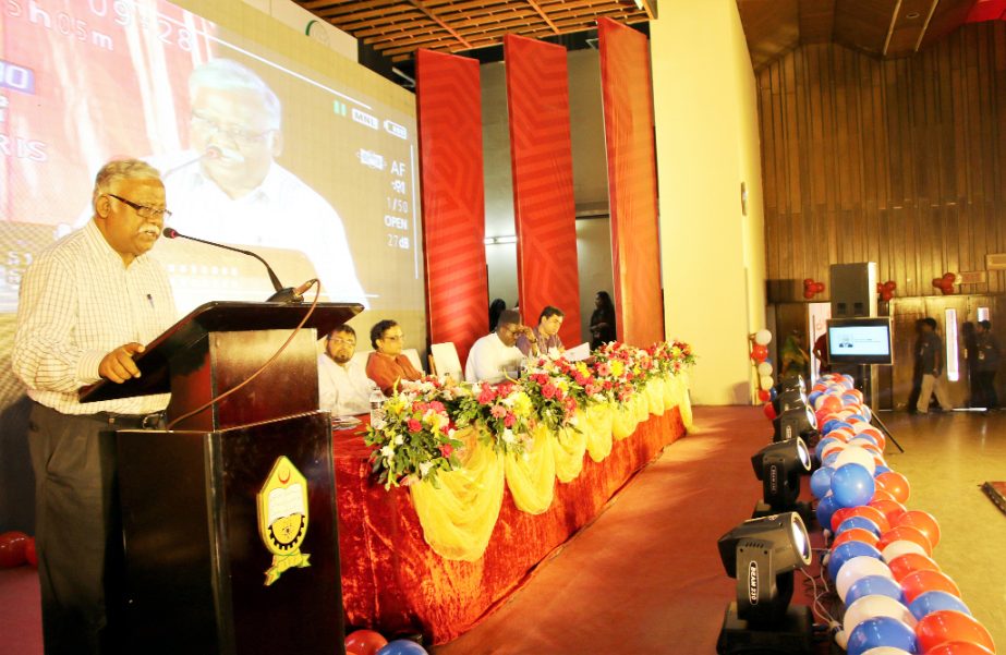 Prof Dr Harun-or-Rashid, Vice-Chancellor of National University presents the inaugural speech at the International Mechanical Festival 2017 organised by the Islamic University of Technology (IUT) at Board Bazar, Gazipur on Friday. Prof Dr Munaz Ahmed Noor