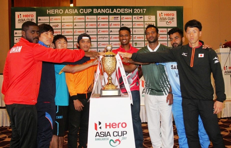 Captains of the the participating teams during the official launching ceremony at the Maulana Bhashani National Stadium in the city on Monday.