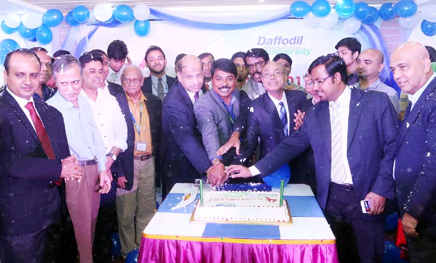 Prof Dr Yousuf Mahbubul Islam, Vice Chancellor of Daffodil International University inaugurating the 4th Anniversary program of Department of Tourism and Hospitality Management of the university through cutting a cake as chief guest on Monday.