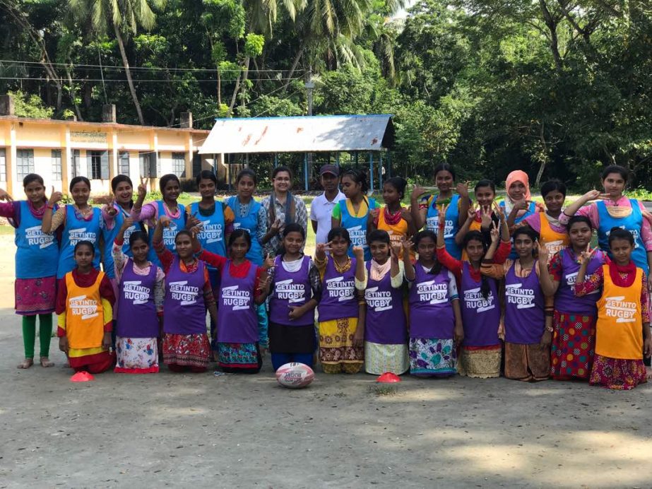 The participants of rugby coaching camp pose for a photo session at Batega in Bagerhat recently. Sport for Hope & Independents arranged the coaching camp with the assistance of Bangladesh Rugby Union. Agency photo