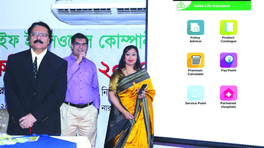 Adeeba Rahman ACII (UK), Chief Executive Officer of Delta Life Insurance Company, inaugurating 'Delta Life Smart Advisor' in the city recently. Consultant Swapan Kumar Sarkar, FCA, Farhad Jalil, JEVP, high officials and dignitaries were present among o