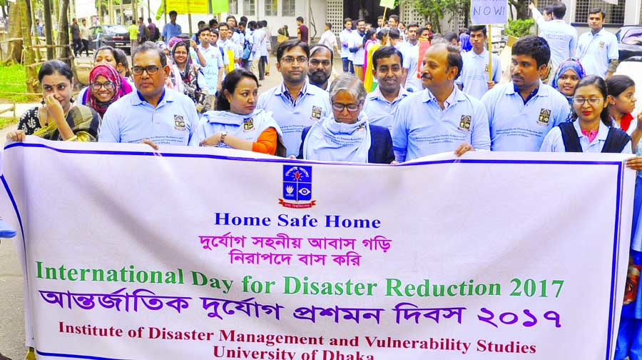 Institute of Disaster Management and Vulnerability Studies of Dhaka University brought out a rally on the university campus on Thursday marking International Day for Disaster Reduction.