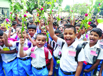 DINAJPUR: Students of Saint Joseph School rejoicing on Wednesday marking the World Teachers' Day .