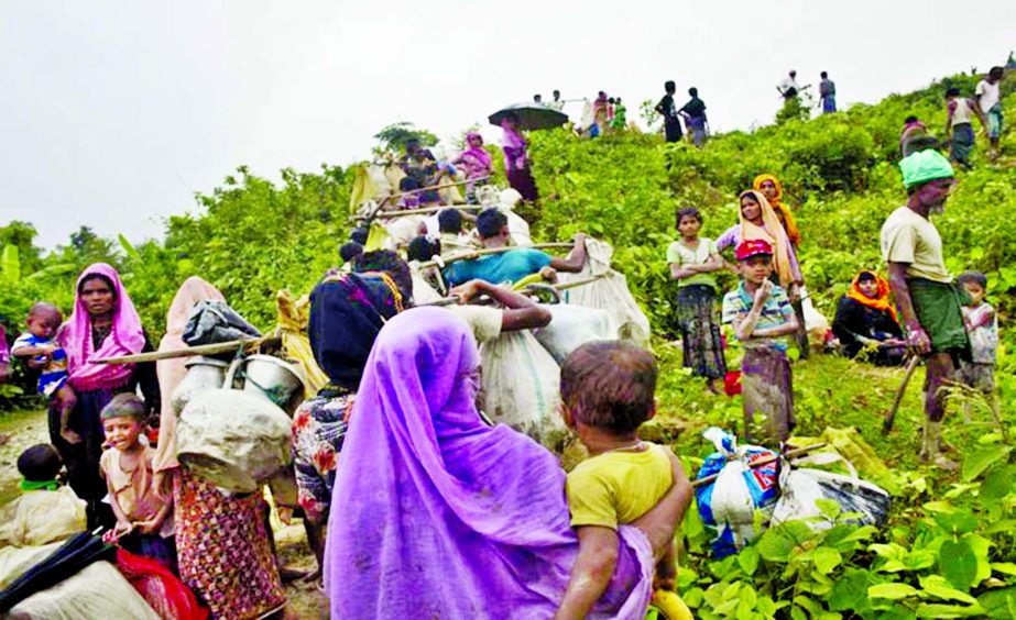 Thousands of fleeing Rohingyas still waiting under the open sky due to lack of space in camps. This photo was taken from Balukhali area on Sunday.