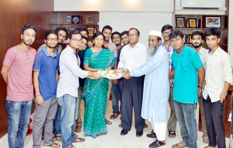 Newly- elected leaders of Green for Peace, an environment organisation greeting with Md Rafiqual Alam,VC, Chittagong University of Engineering and Technology (CUET) at Administration Office yesterday.