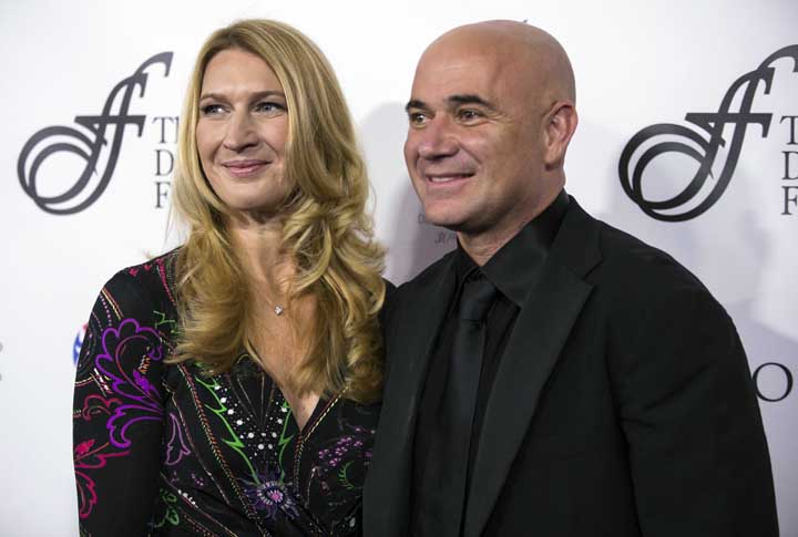 Steffi Graf (left) and Andre Agassi arrive for the David Foster Foundation 30th Anniversary Miracle Gala and Concert, in Vancouver, British Columbia on Saturday.