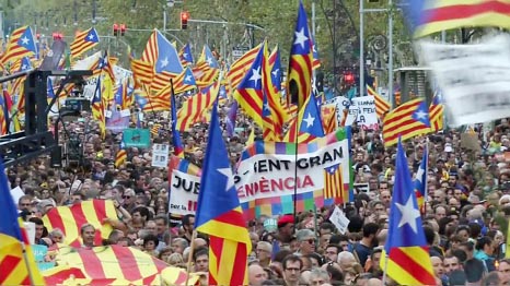 Nearly half a million took to the streets of the regional capital Barcelona in support of separatist leaders Jordi Sanchez and Jordi Cuixart, who have been detained pending an investigation into sedition charges